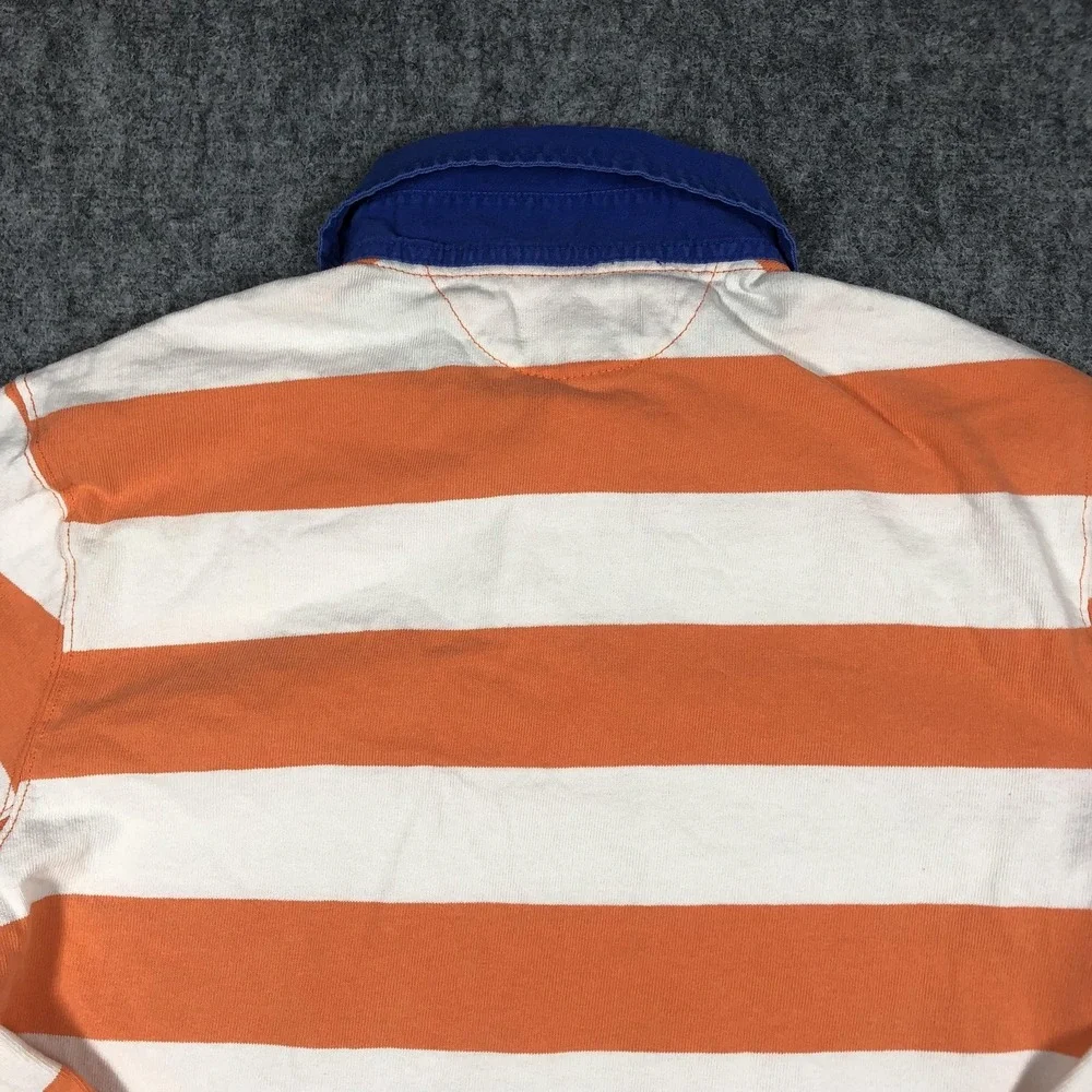 Vintage Polo Ralph Lauren Rugby Shirt Mens M Orange White Stripe Long Sleeve